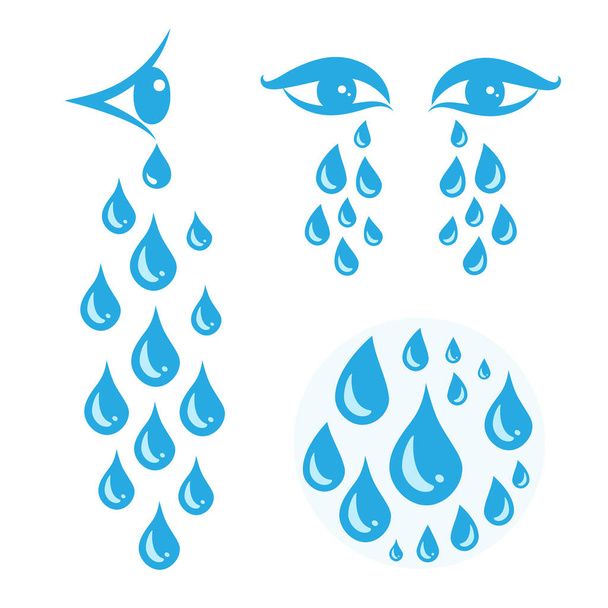 Lágrimas de dibujos animados grito azul icono o gotas de sudor de los ojos
 - Vector, imagen
