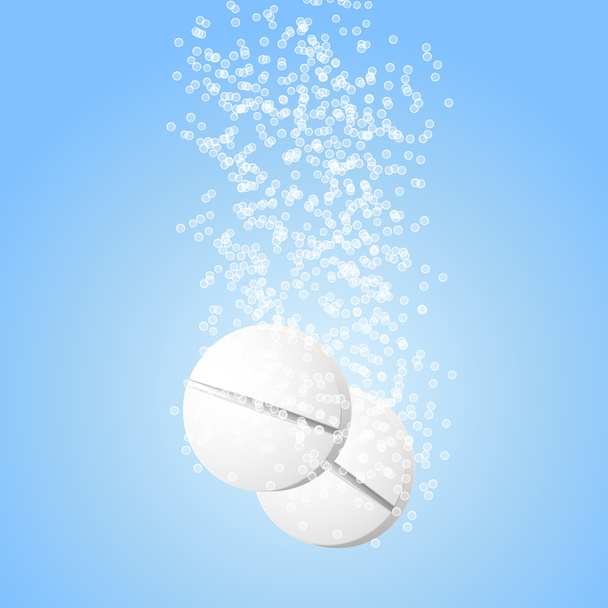 effervescent tablets with bubbles in blue water - Vector, afbeelding