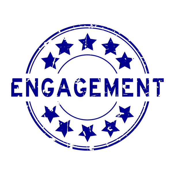 Palabra de compromiso Grunge azul con sello de sello de goma redonda icono estrella sobre fondo blanco
 - Vector, imagen