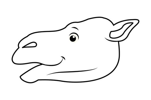 Caricatura cabeza animal camello vista lateral aislada en blanco y negro
 - Vector, Imagen
