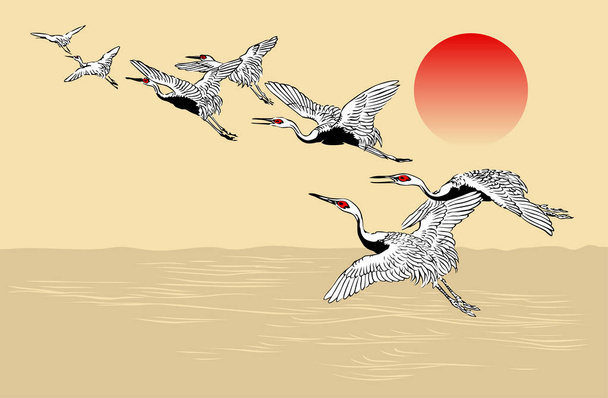 Japanese Crane Flock Pattern - Vector, Image