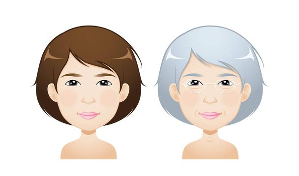 Portrait of young woman and aged woman. - Vector, Image