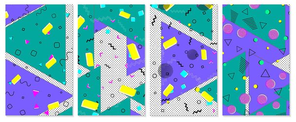 Set of memphis pattern. Pop art color background. - Vector, Image