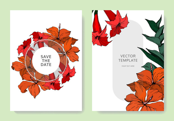Vector Tropical flowers and leaves. Black and white engraved ink art. Wedding background card decorative border. - Vetor, Imagem