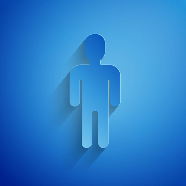 Пользователь в деловом костюме значок изолирован на синем фоне. Иконка профиля пользователя аватара. Мужской знак пользователя. Бумажный стиль. Векторная миграция
 - Вектор,изображение