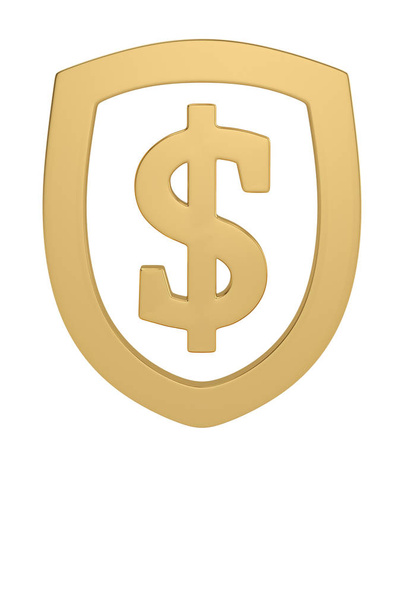Shield with dollar sign isolated on white background 3D illustra - Φωτογραφία, εικόνα