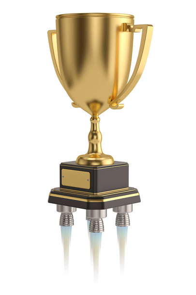 Трофей с ракетным двигателем на белом фоне. 3D болезнь
 - Фото, изображение