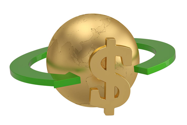 Globe and arrow with dollar sign isolated on white background. 3 - Φωτογραφία, εικόνα