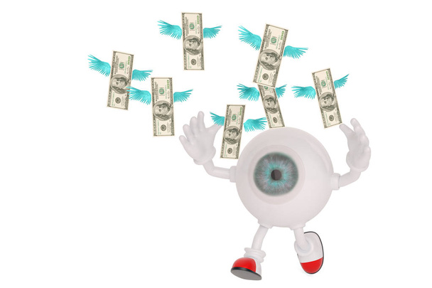 Eyeball cartoon karakter en geld geïsoleerd op witte achtergrond - Foto, afbeelding