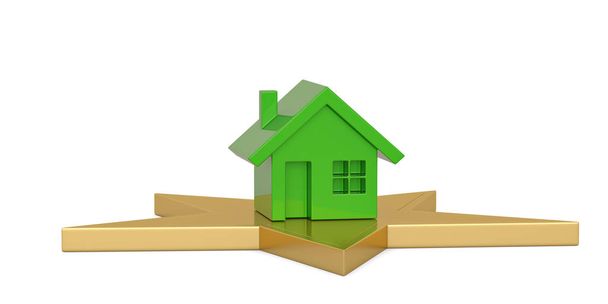 House and star isolated on white background. 3D illustration. - Foto, Imagem