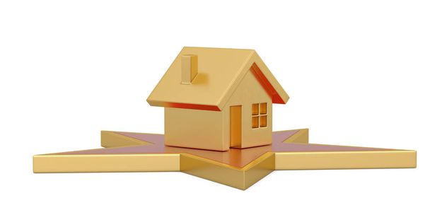 House and star isolated on white background. 3D illustration. - Фото, изображение