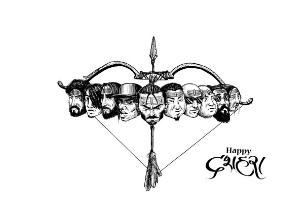 Dussehra celebración - Ravana diez cabezas con arco y flecha, Mano
 - Vector, Imagen