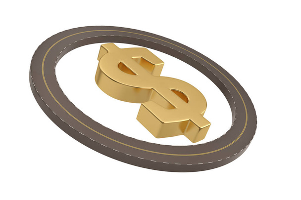 Ring of the roads and dollar sign isolated on white background,  - Φωτογραφία, εικόνα
