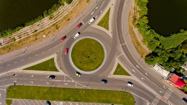 Top view of the road junction. Aerial view. - 写真・画像