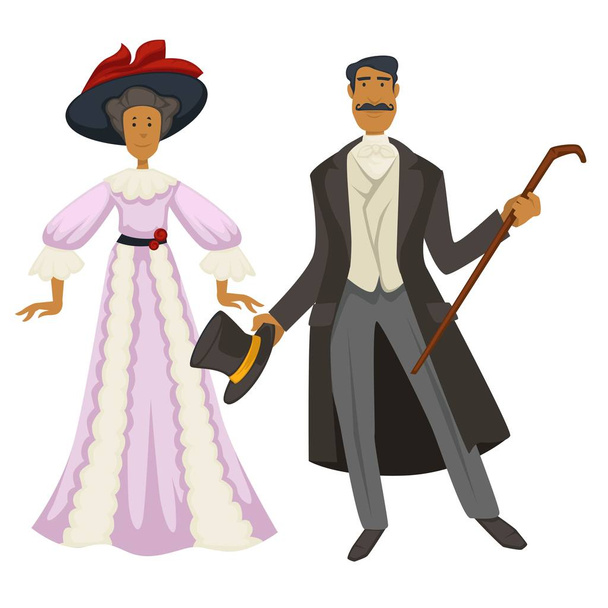 Gentleman and lady, 1900s vintage fashion style isolated couple - Vector, imagen