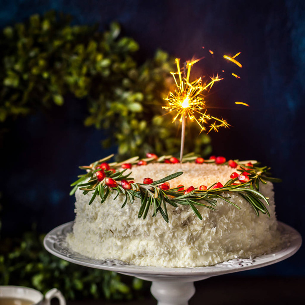 Cristmas Coconut Cake with a Sparkler - 写真・画像