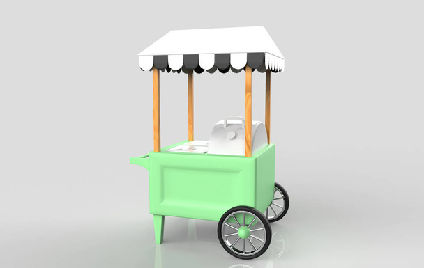 食品白い背景にトロリーカート.3Dレンダリング - 写真・画像