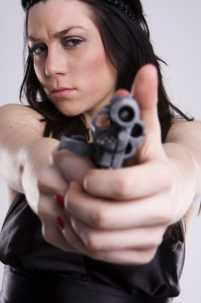 Gun At Womans Head - Foto, Imagem