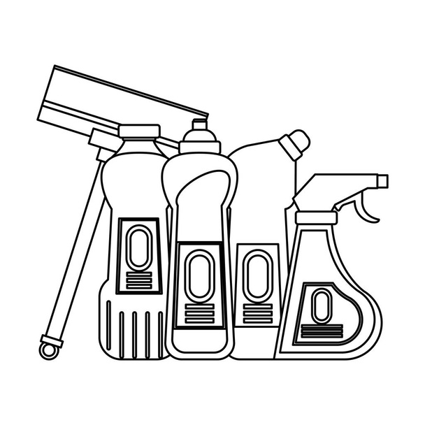 Set di attrezzature e prodotti per la pulizia in bianco e nero
 - Vettoriali, immagini