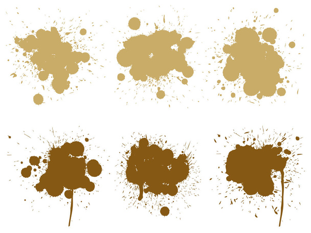 Collection of artistic grungy paint drop, hand made creative splash or splatter stroke set isolated white background. Abstract grunge dirty coffee stain group or graphic art vintage decoration - Photo, Image