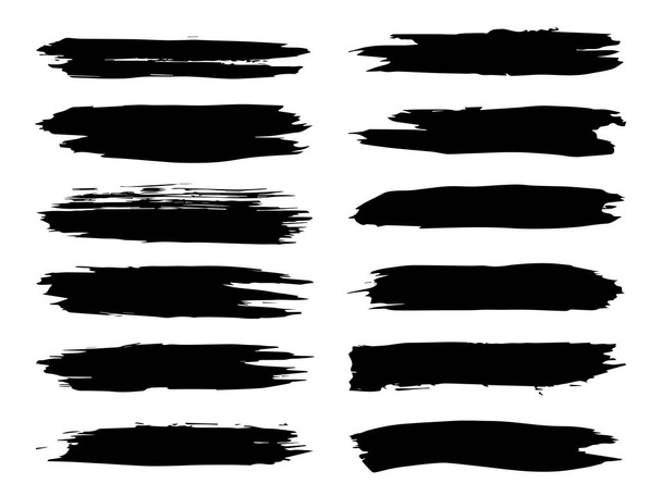 Collectie van artistieke grungy zwarte verf hand gemaakte creatieve penseelstreek geïsoleerd op witte achtergrond instellen. Een groep van abstracte grunge schetsen voor ontwerponderwijs of grafische kunst decoratie - Foto, afbeelding