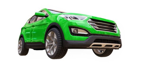 Compact city crossover green color on a white background. 3d rendering. - Photo, Image