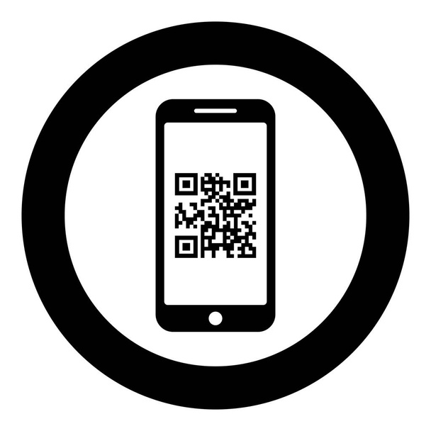 Smartphone with QR code on screen icon in circle round black color vector illustration flat style image - Vector, Image