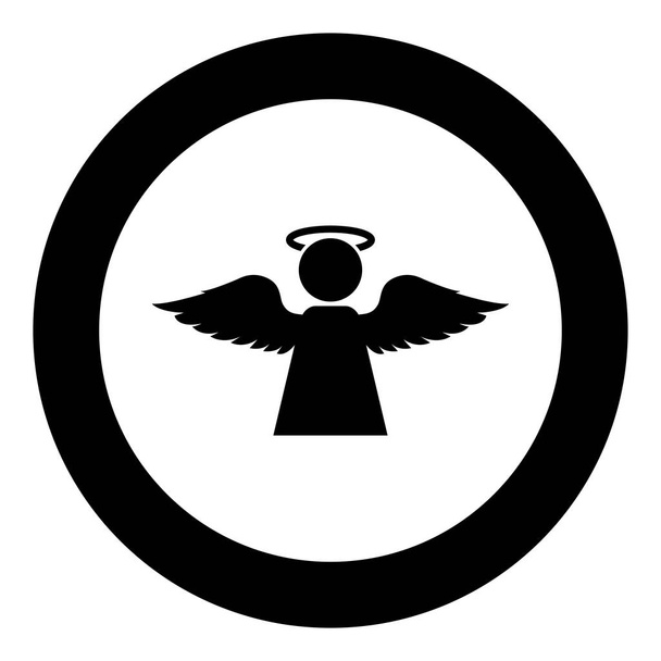Ángel con el icono del ala de la mosca en círculo redondo negro vector ilustración imagen de estilo plano
 - Vector, Imagen