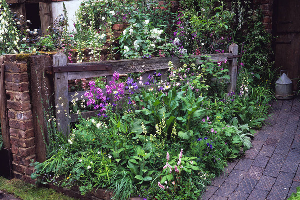 'The Old Gate' garden farmhouse garden with wild natural planting of flowers - Photo, Image