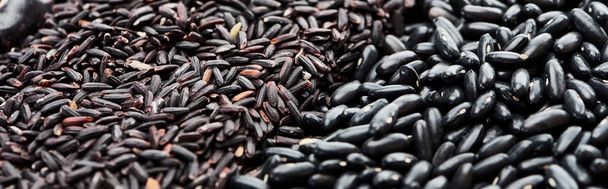 panoramic shot of small black beans and rice - Photo, Image
