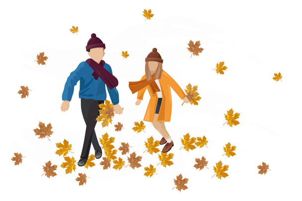 Kids playing outdoors autumn Vector. Happy fall lifestyle illustrations - Вектор, зображення