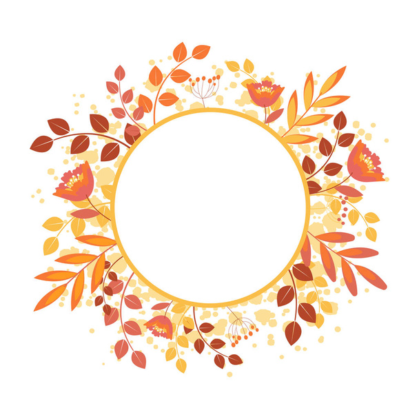 Autumn Frame with leaf and abstract elements. Template for greeting cards, postcards. Isolated vector illustration - Вектор,изображение
