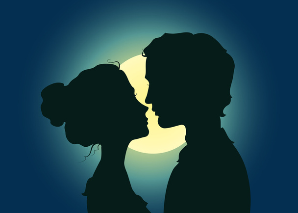 Silhouettes of kissing couple - Vector, Imagen