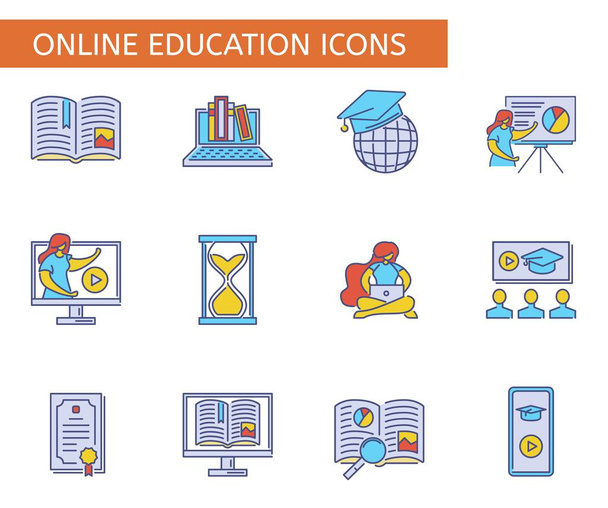 Set of online education symbols. Collection of e-learning icons. - Vector, Image
