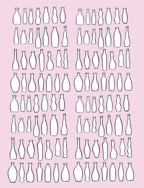 schwarzes Set verschiedener Drink-Stiefelchen auf rosa Hintergrund - Foto, Bild