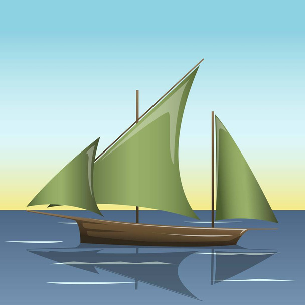 Segelboot im Meer, einfache Segelboot-Silhouette - Vektor, Bild