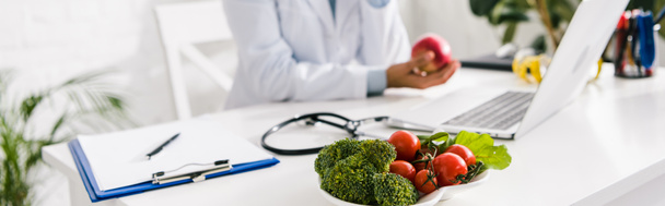 panoramic shot of vegetables near nutritionist in clinic  - Photo, Image