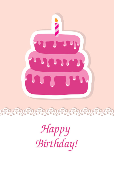 Birthday card with cute cake and candle - Вектор, зображення