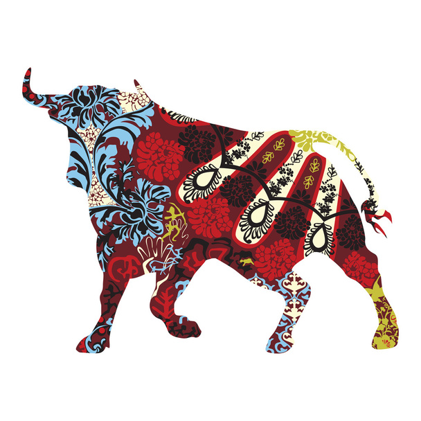 Bull in a Spanish ornament - Vector, Image