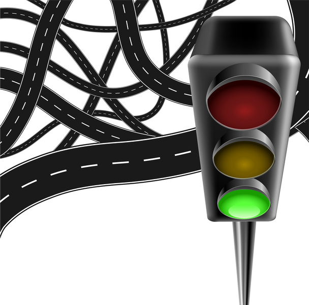 Traffic background with traffic lamp and roads - Vector, Image