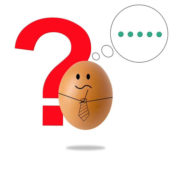 üzletember tojás gondolkodás a kérdőjelek - Fotó, kép