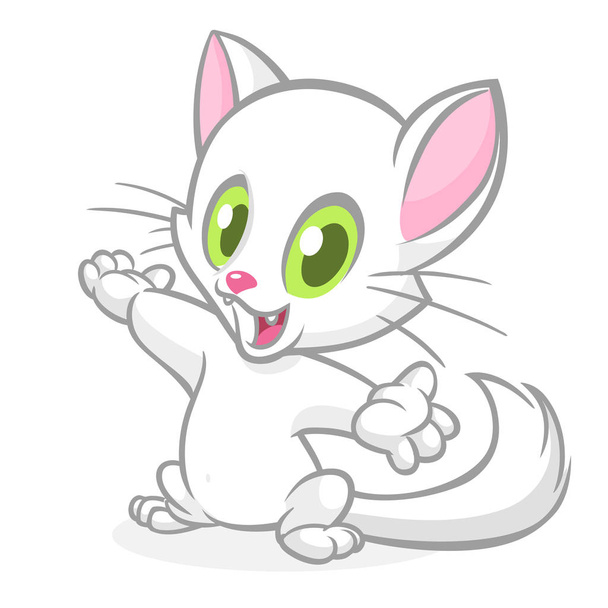 Funny cat cartoon waving with funny exciting expression. Vector illustration - Vector, Image