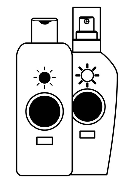 bronzers solares produtos cosméticos em preto e branco
 - Vetor, Imagem