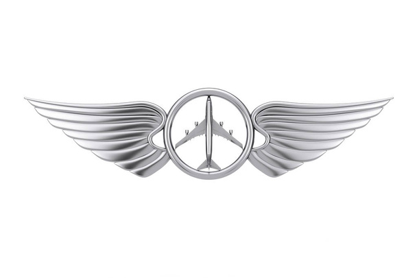 Срібна льотна емблема, знак або символ логотипу. 3D-рендерінг - Фото, зображення