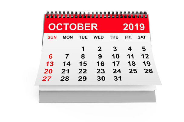Calendario de octubre de 2019. renderizado 3d
 - Foto, imagen