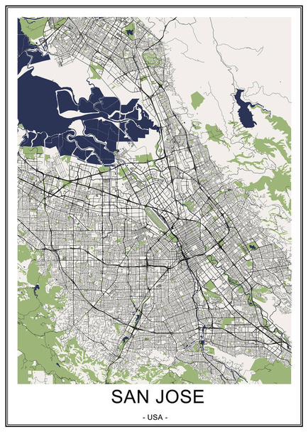 map of the city of San Jose, California, USA - Vector, Image