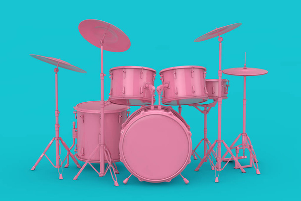 Pink Professional Rock Black Drum Kit Mock Up. 3d Rendering - Valokuva, kuva