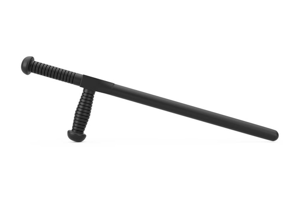 Чёрная резиновая полицейская дубинка или Ночная палочка. 3D-рендеринг
 - Фото, изображение