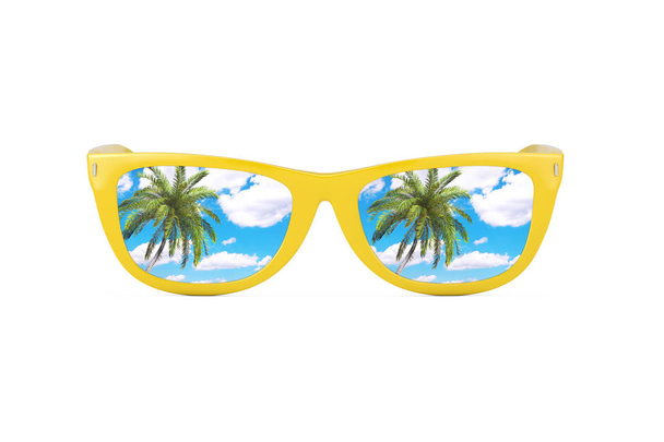 Concepto de vacaciones de verano. Cielos azules con reflejo de palma en modo
 - Foto, imagen