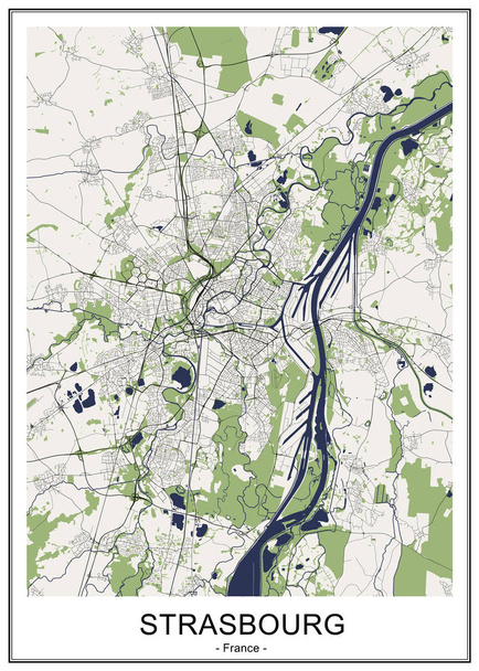 map of the city of Strasbourg, France - Vector, Image